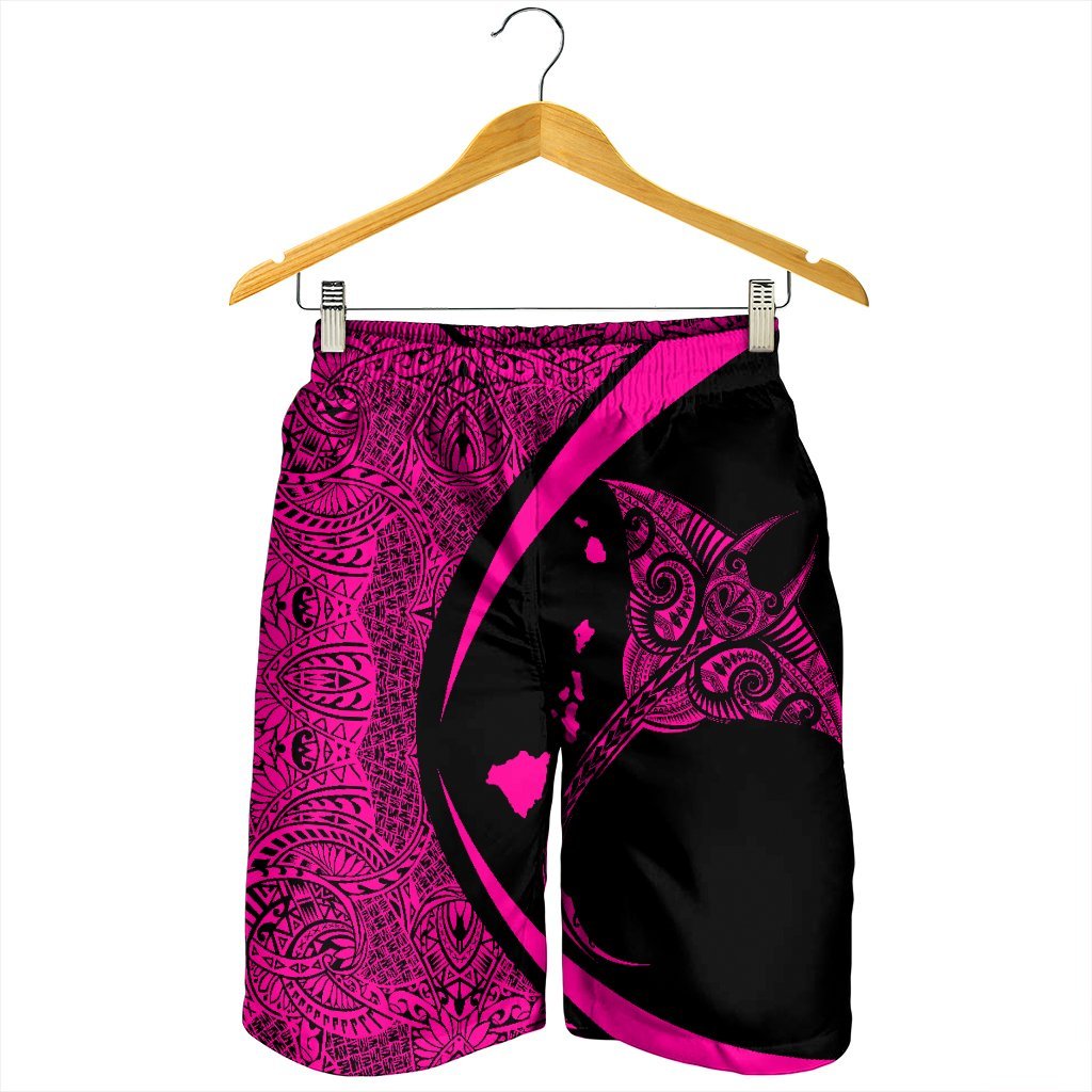 Hawaiian Map Manta Ray Polynesian Men's Shorts - Pink - AH - Polynesian Pride