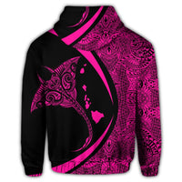 Hawaiian Map Manta Ray Polynesian Zip Hoodie Pink - Polynesian Pride