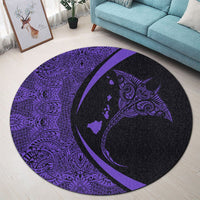 Hawaiian Map Manta Ray Polynesian Round Carpet - Purple - Circle Style - AH - Polynesian Pride