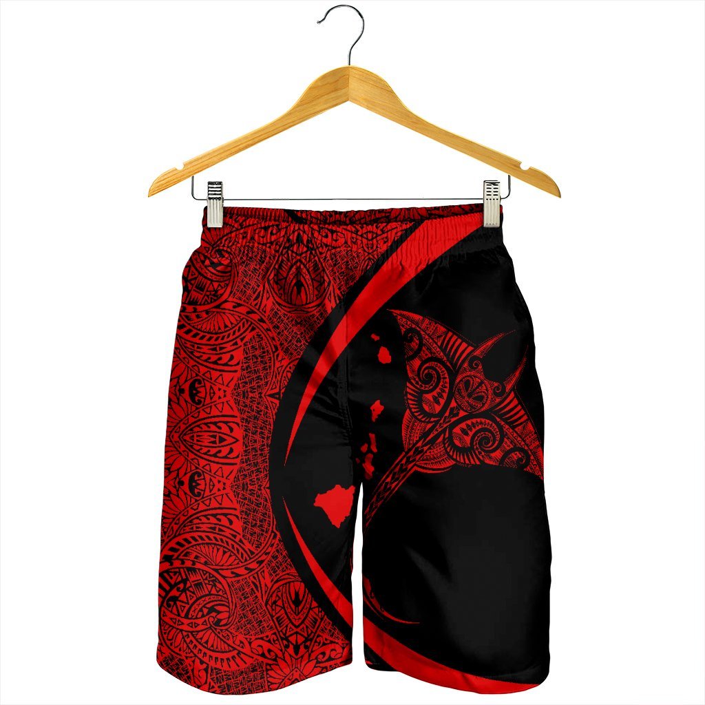 Hawaiian Map Manta Ray Polynesian Men's Shorts - Red - AH - Polynesian Pride