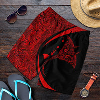 Hawaiian Map Manta Ray Polynesian Men's Shorts - Red - AH Art - Polynesian Pride