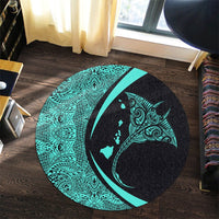 Hawaiian Map Manta Ray Polynesian Round Carpet - Turquoise - Circle Style - AH - Polynesian Pride