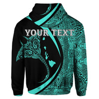 Custom Hawaiian Map Manta Ray Polynesian Hoodie Turquoise Circle Style - Polynesian Pride