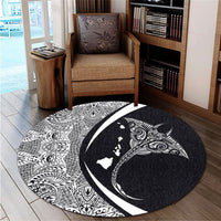 Hawaiian Map Manta Ray Polynesian Round Carpet - White - Circle Style - AH - Polynesian Pride