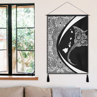 Hawaiian Map Manta Ray Polynesian Hanging Poster - White - Circle Style - AH - Polynesian Pride
