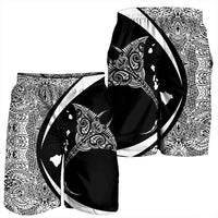Hawaiian Map Manta Ray Polynesian Men's Shorts - White - Circle Style - AH - Polynesian Pride