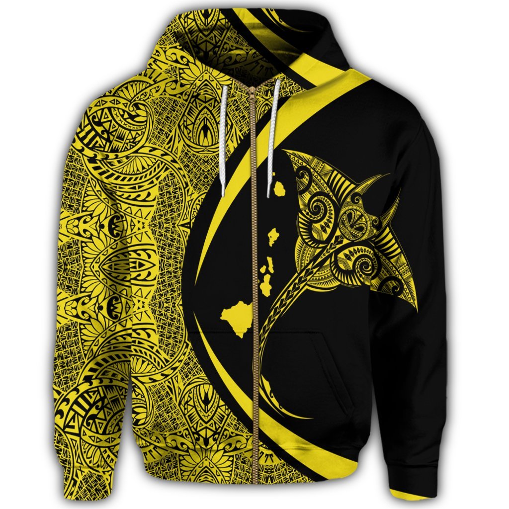 Hawaiian Map Manta Ray Polynesian Zip Hoodie Yellow Circle Style - Polynesian Pride