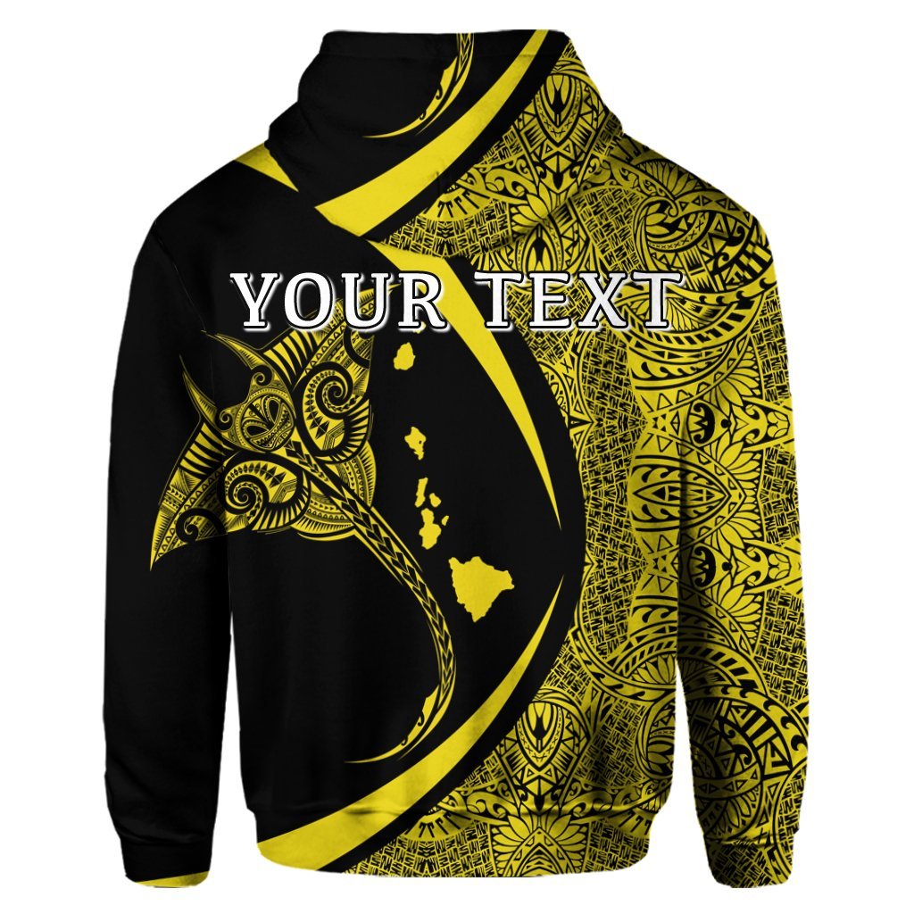 Custom Hawaiian Map Manta Ray Polynesian Hoodie Yellow Circle Style - Polynesian Pride