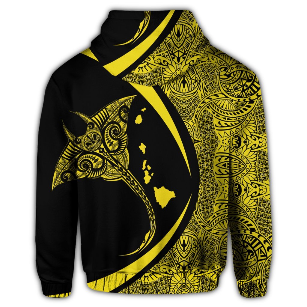 Hawaiian Map Manta Ray Polynesian Zip Hoodie Yellow Circle Style - Polynesian Pride