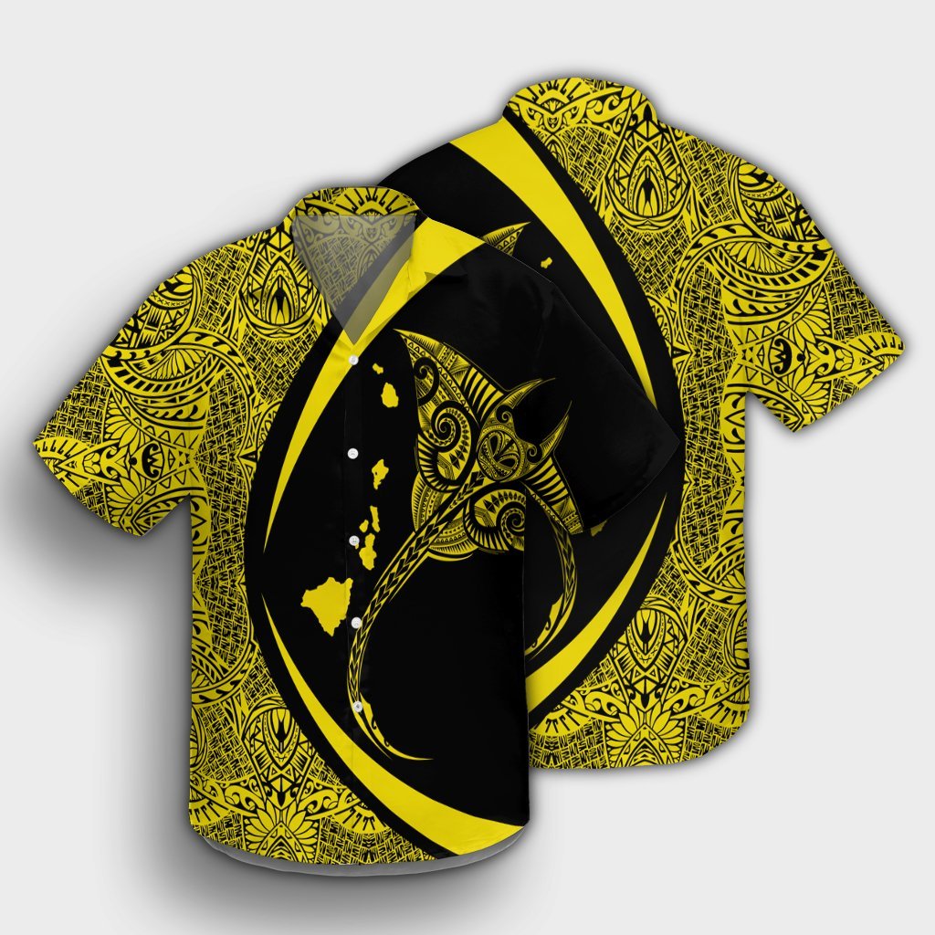 Hawaiian Map Manta Ray Polynesian Hawaiian Shirt - Yellow - Circle Style - AH - Polynesian Pride