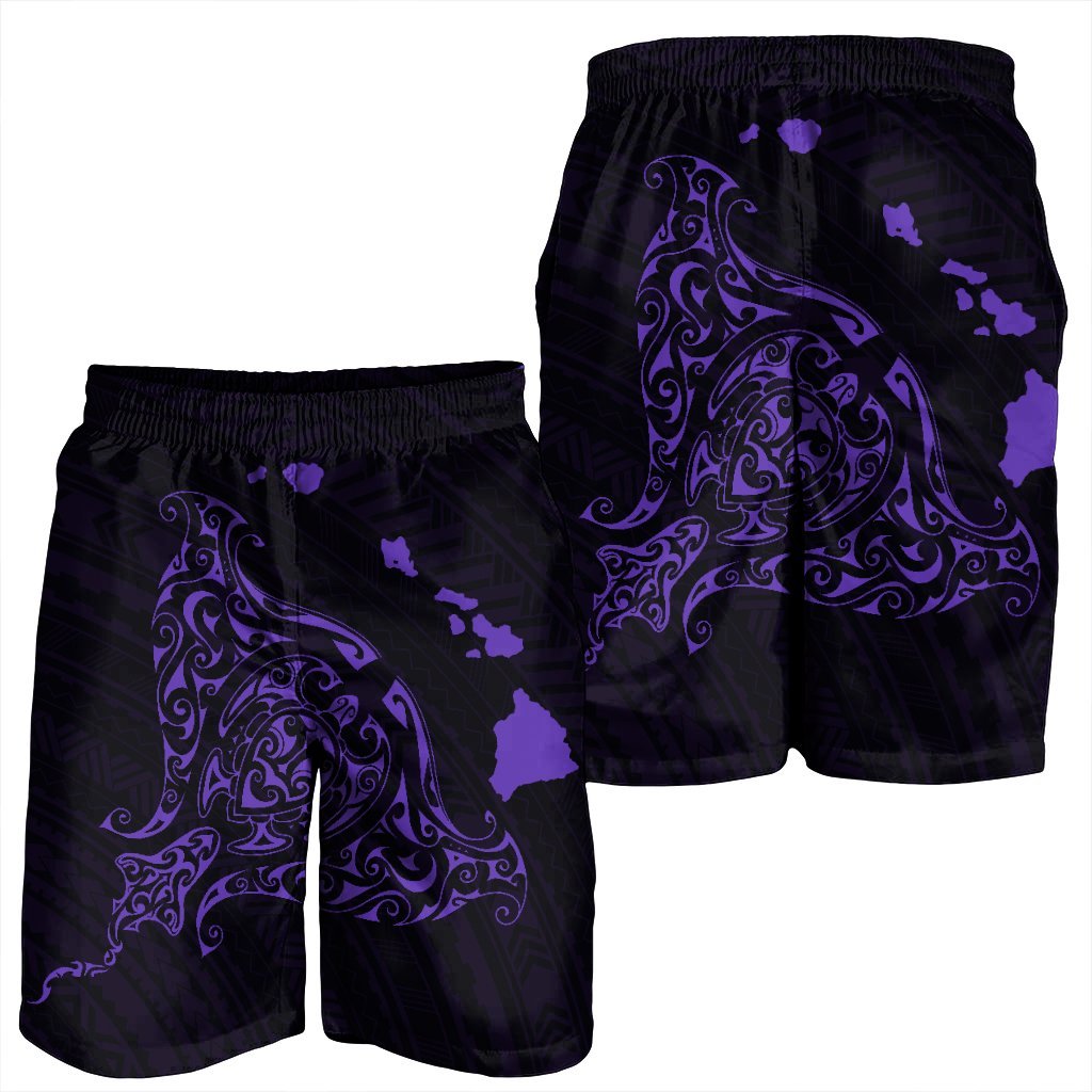 Hawaiian Map Manta Ray Purple Polynesian Men's Shorts - AH - Polynesian Pride