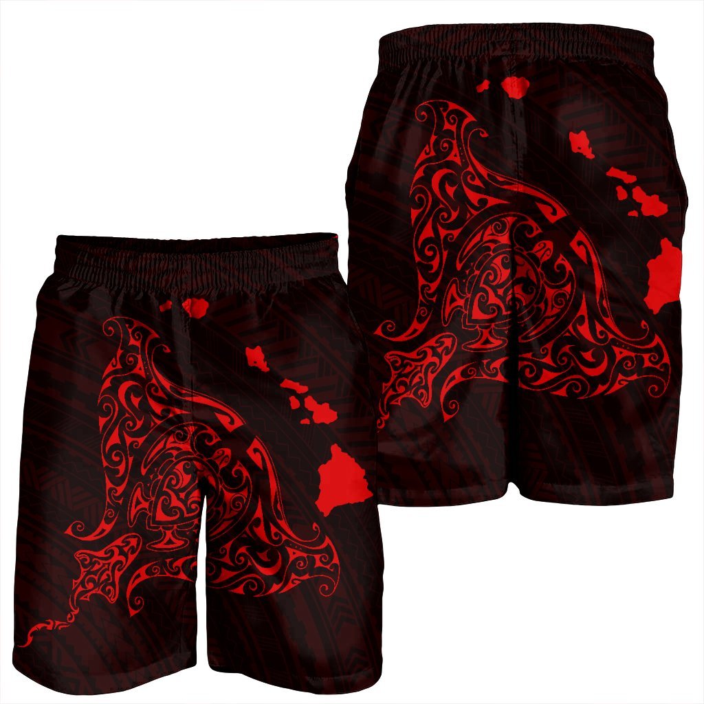 Hawaiian Map Manta Ray Red Polynesian Men's Shorts - AH - Polynesian Pride