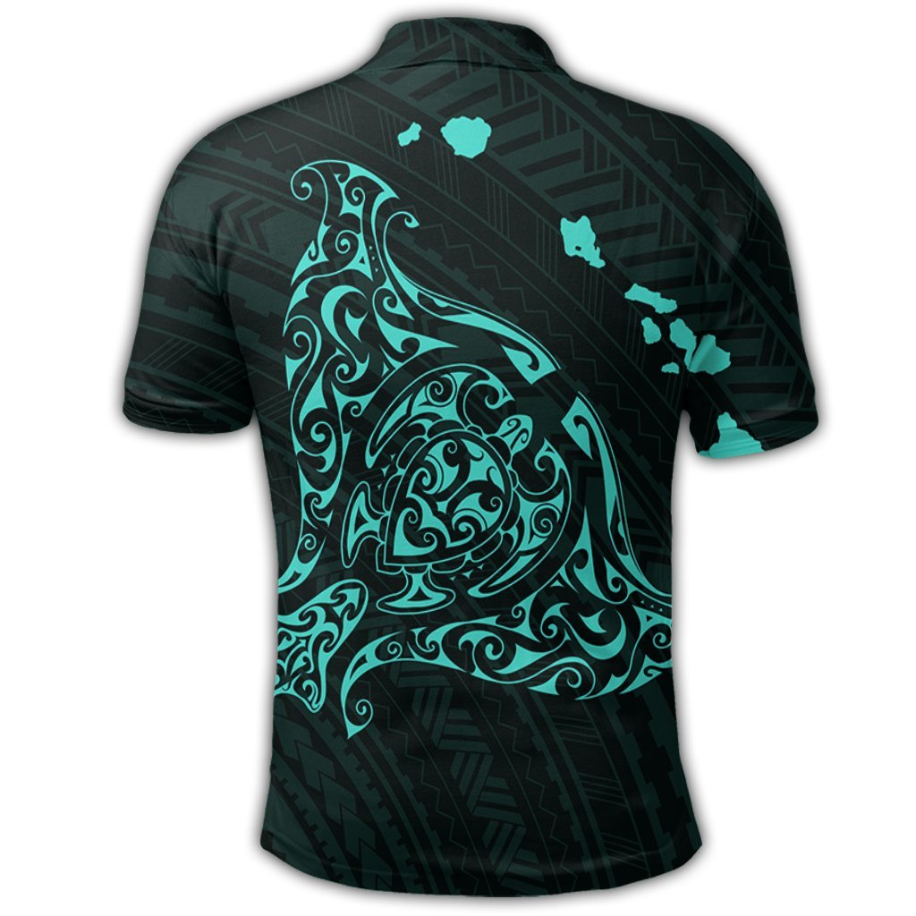 Hawaiian Map Manta Ray Turquoise Polynesian Polo Shirt - Polynesian Pride