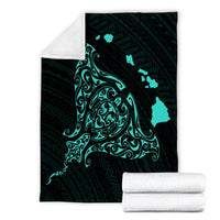Hawaiian Map Manta Ray Turquoise Polynesian Premium Blankets - AH - Polynesian Pride