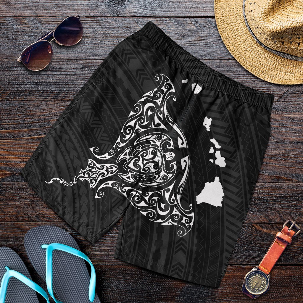Hawaiian Map Manta Ray White Polynesian Men's Shorts - AH Art - Polynesian Pride