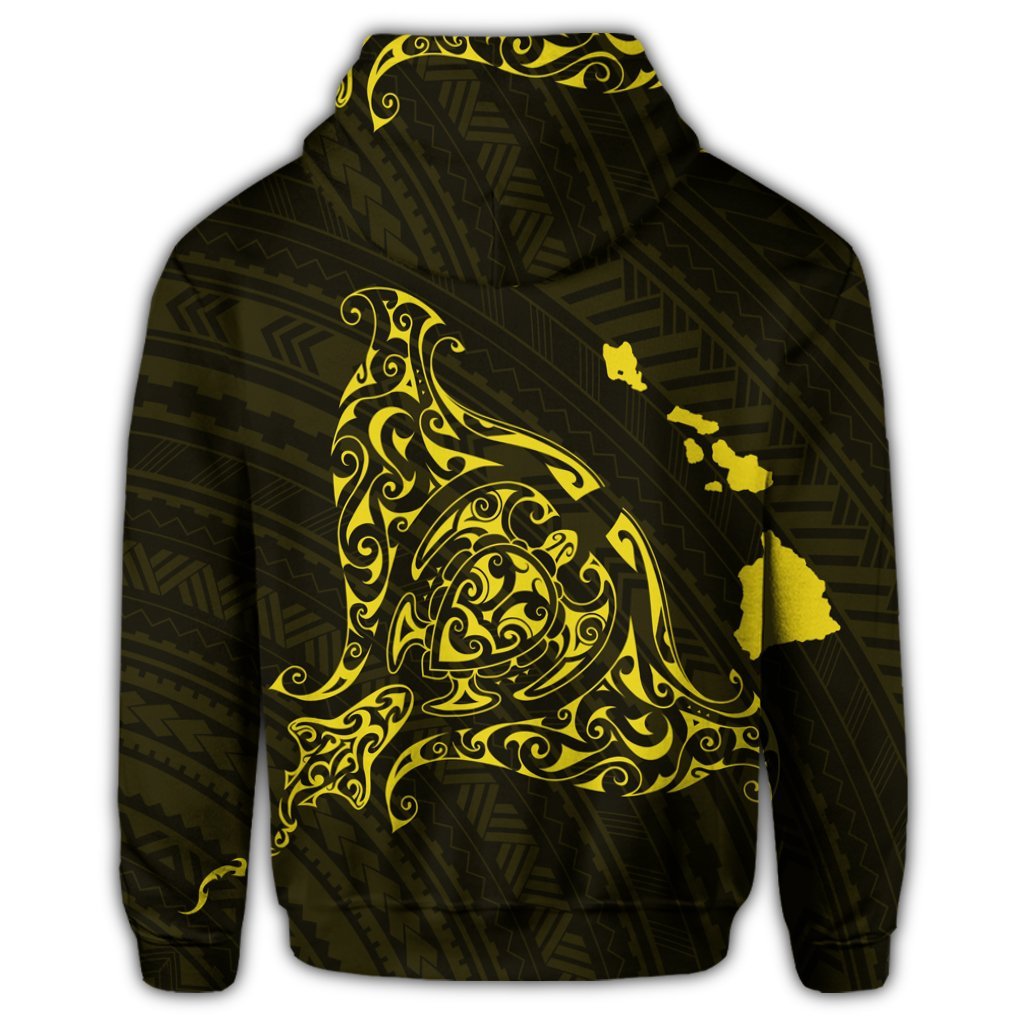 Hawaiian Map Manta Ray Yellow Polynesian Zip Hoodie - Polynesian Pride