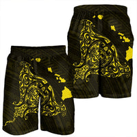 Hawaiian Map Manta Ray Yellow Polynesian Men's Shorts - AH - Polynesian Pride