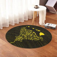Hawaiian Map Manta Ray Yellow Polynesian Round Carpet - AH - Polynesian Pride