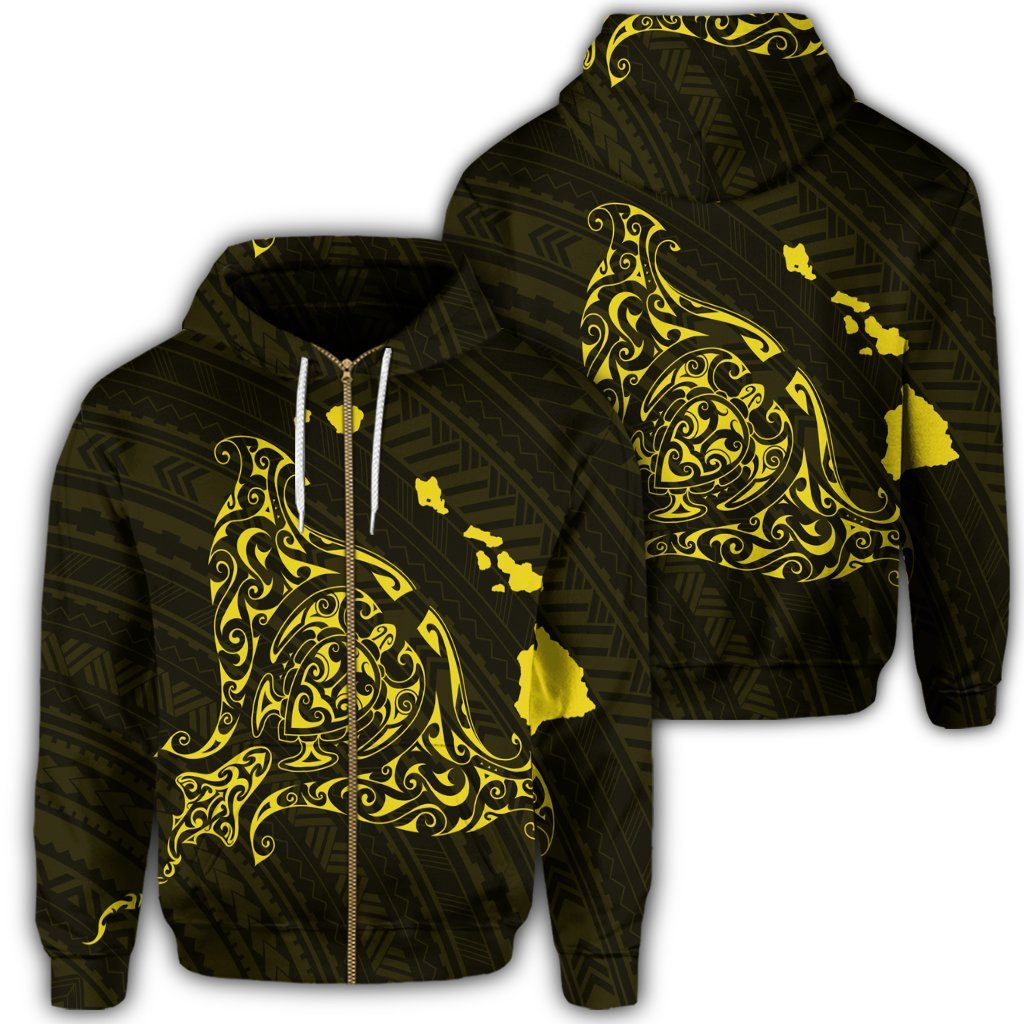 Hawaiian Map Manta Ray Yellow Polynesian Zip Hoodie Unisex Art - Polynesian Pride