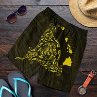 Hawaiian Map Manta Ray Yellow Polynesian Men's Shorts - AH Art - Polynesian Pride