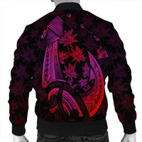 Hawaiian Map Palm Trees Fish Hook Polynesian Bomber Jacket Colorful Red - AH - Polynesian Pride