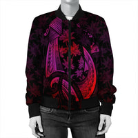 Hawaiian Map Palm Trees Fish Hook Polynesian Bomber Jacket Colorful Red - AH - Polynesian Pride
