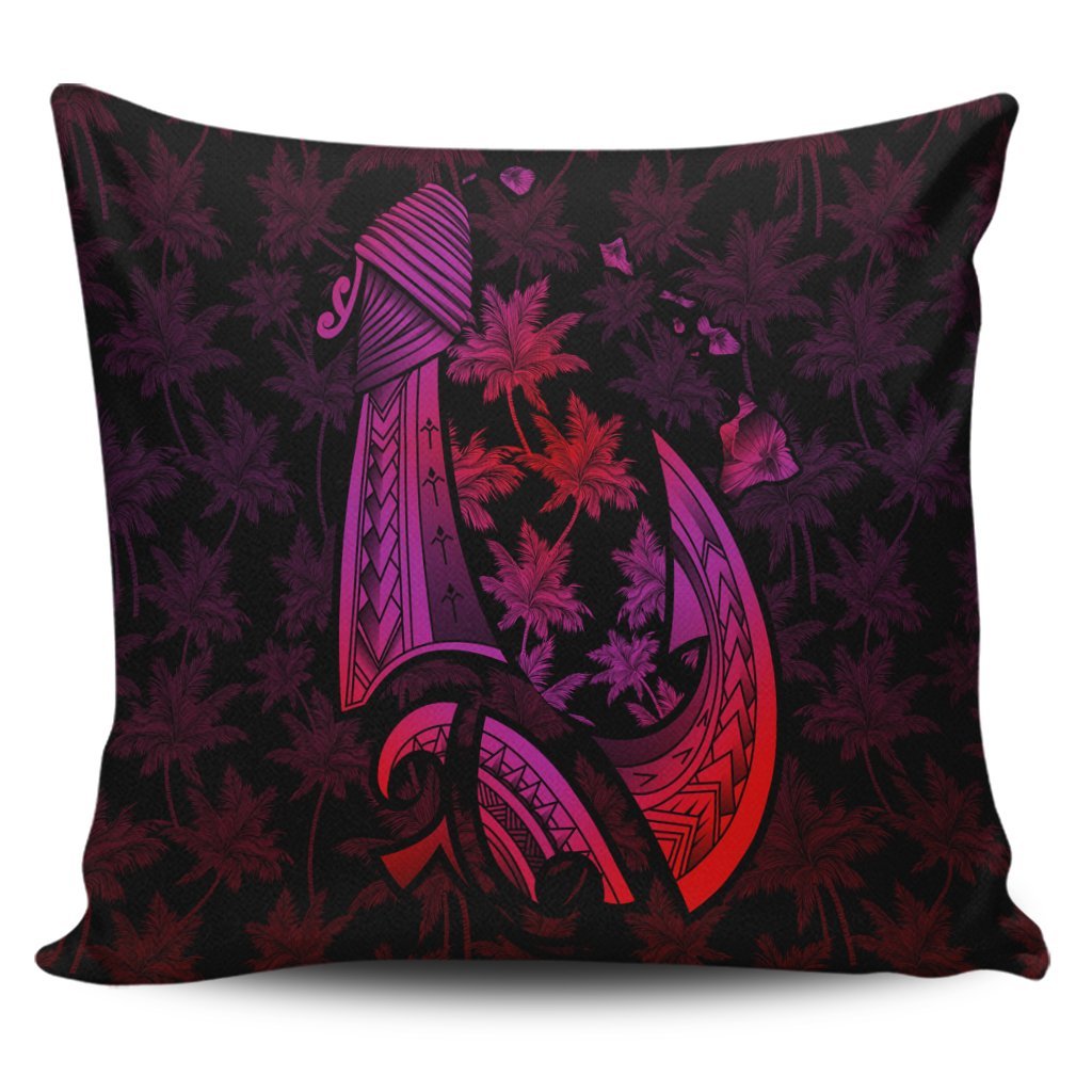 Hawaiian Map Palm Trees Fish Hook Polynesian Pillow Covers Colorful Red - AH Pillow Covers Black - Polynesian Pride