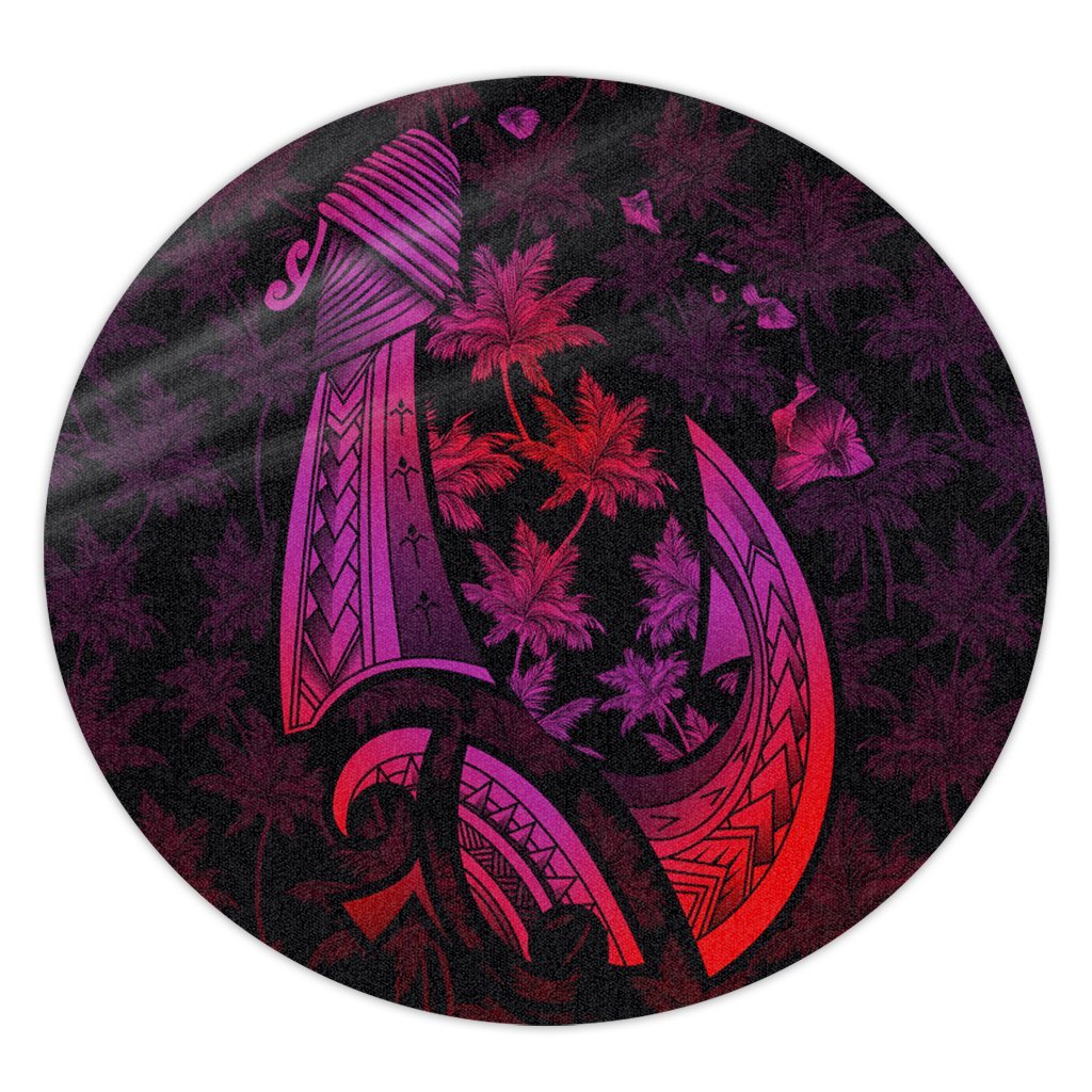 Hawaiian Map Palm Trees Fish Hook Polynesian Round Carpet Colorful Red - AH Round Carpet Luxurious Plush - Polynesian Pride