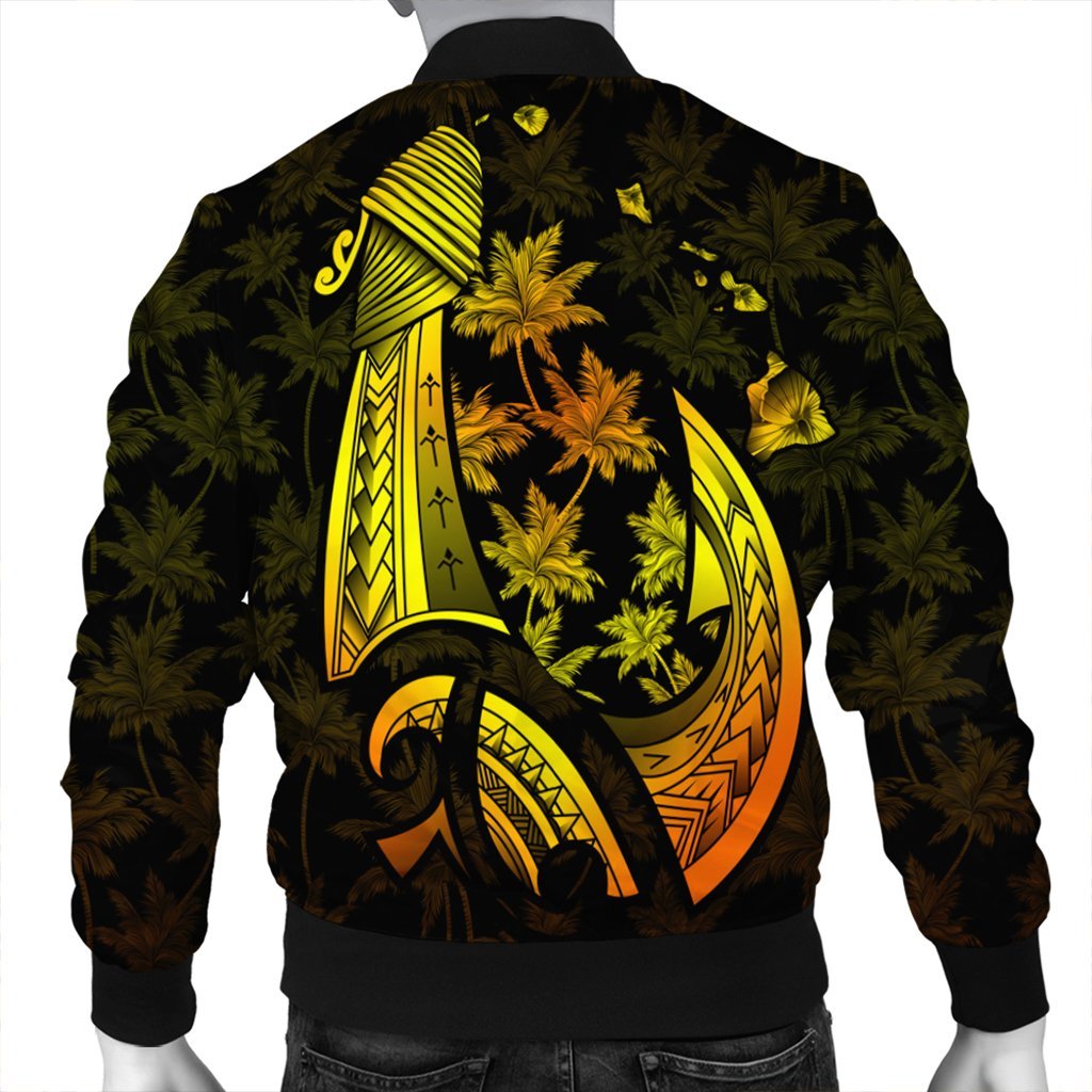 Hawaiian Map Palm Trees Fish Hook Polynesian Bomber Jacket Colorful Yellow - AH - Polynesian Pride