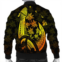 Hawaiian Map Palm Trees Fish Hook Polynesian Bomber Jacket Colorful Yellow - AH - Polynesian Pride