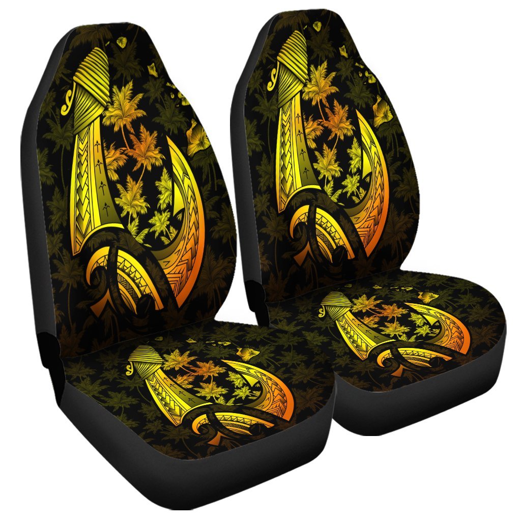 Hawaiian Map Palm Trees Fish Hook Polynesian Car Seat Covers Colorful Yellow - AH Universal Fit Black - Polynesian Pride