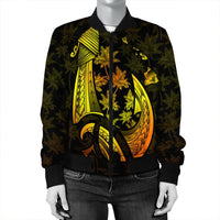 Hawaiian Map Palm Trees Fish Hook Polynesian Bomber Jacket Colorful Yellow - AH - Polynesian Pride