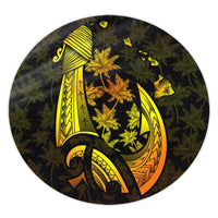 Hawaiian Map Palm Trees Fish Hook Polynesian Round Carpet Colorful Yellow - AH Round Carpet Luxurious Plush - Polynesian Pride
