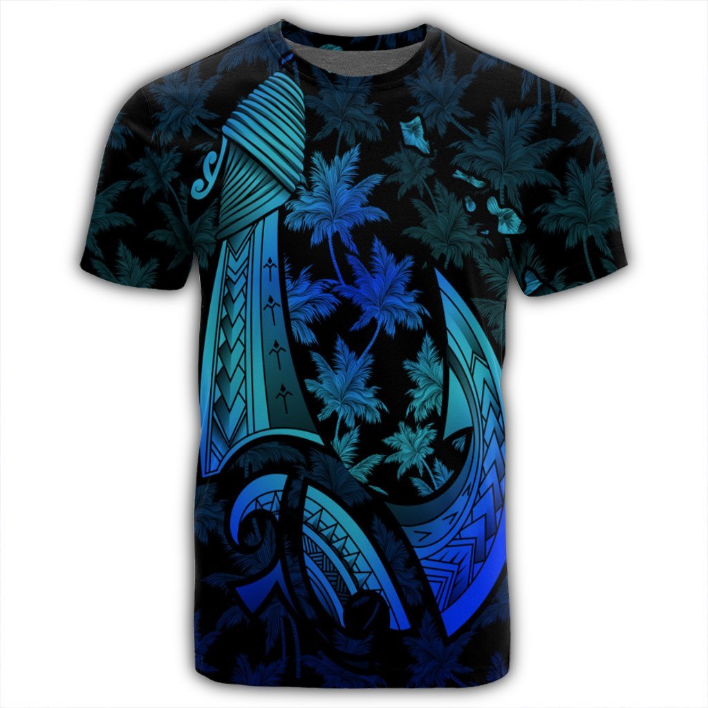 Hawaiian Map Palm Trees Fish Hook Polynesian Quilt T Shirt Colorful Blue - Polynesian Pride