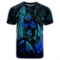 Hawaiian Map Palm Trees Fish Hook Polynesian Quilt T Shirt Colorful Blue - Polynesian Pride