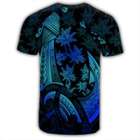 Hawaiian Map Palm Trees Fish Hook Polynesian Quilt T Shirt Colorful Blue - Polynesian Pride