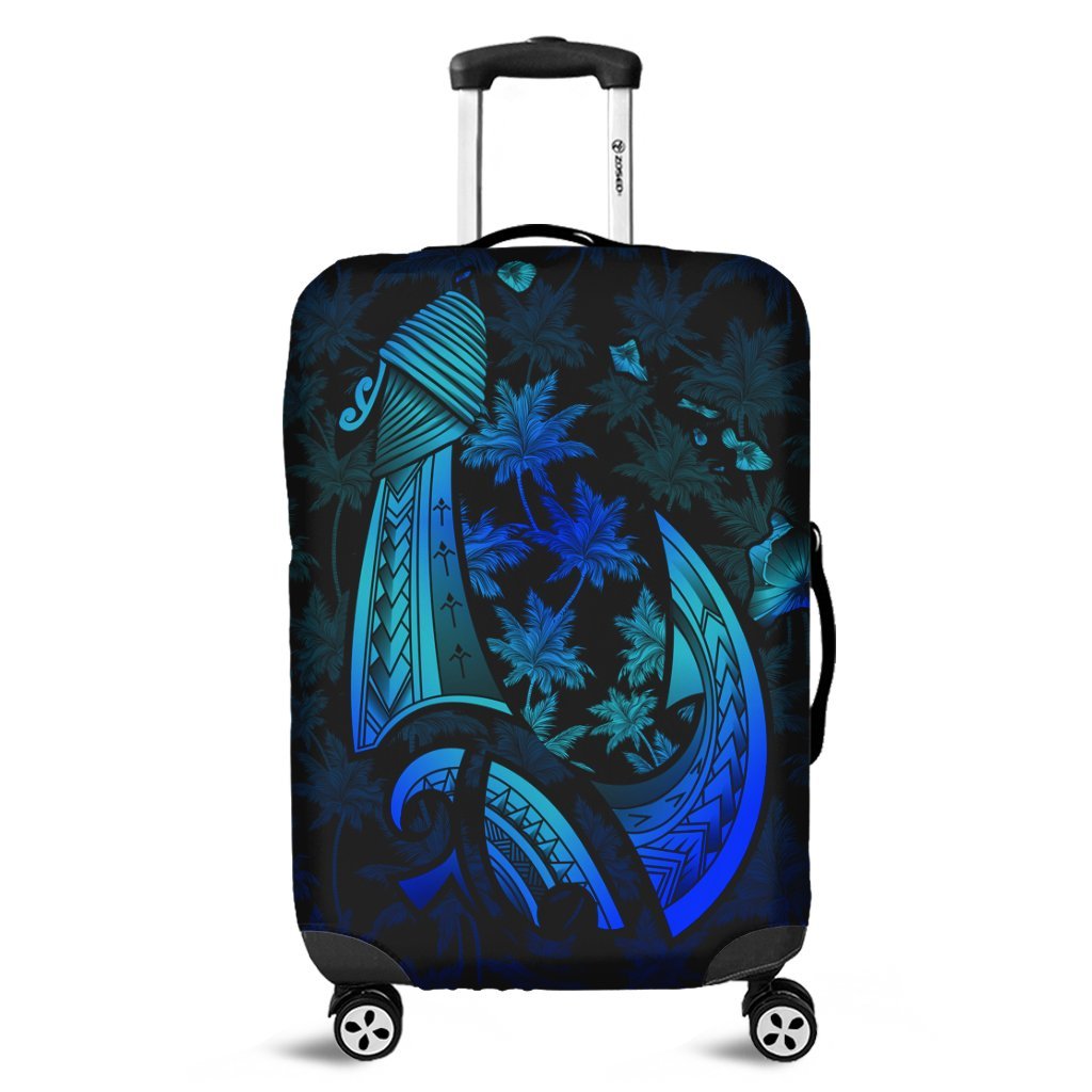 Hawaiian Map Palm Trees Fish Hook Polynesian Quilt Luggage Covers Colorful Blue - AH Black - Polynesian Pride