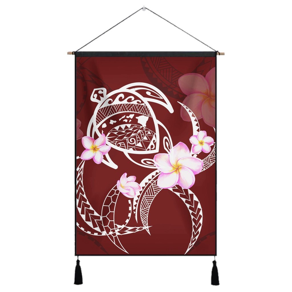 Hawaiian Map Plumeria Turtle Swim Polynesian Hanging Poster - AH Hanging Poster Cotton And Linen - Polynesian Pride