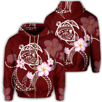 Hawaiian Map Plumeria Turtle Swim Polynesian Zip Hoodie Unisex Art - Polynesian Pride