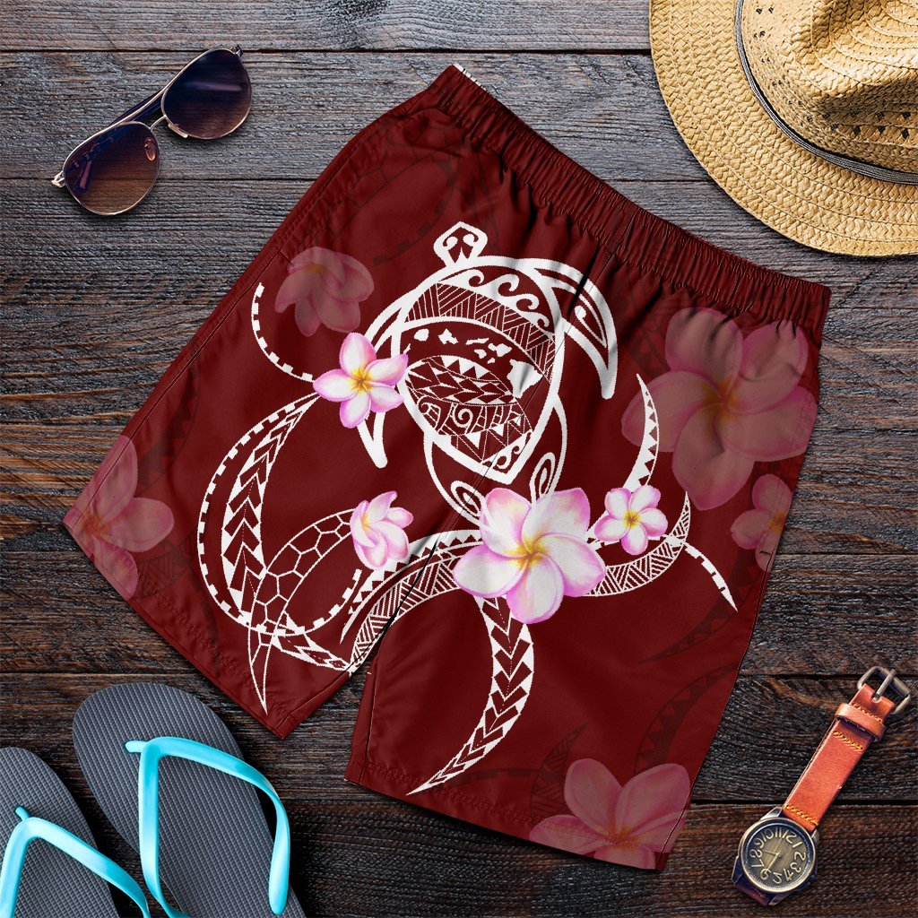 Hawaiian Map Plumeria Turtle Swim Polynesian Men's Shorts - AH Art - Polynesian Pride