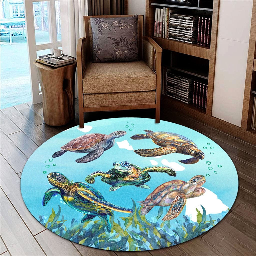 Hawaiian Map Sea Turtles Ocean Polynesian Round Carpet - AH - Polynesian Pride