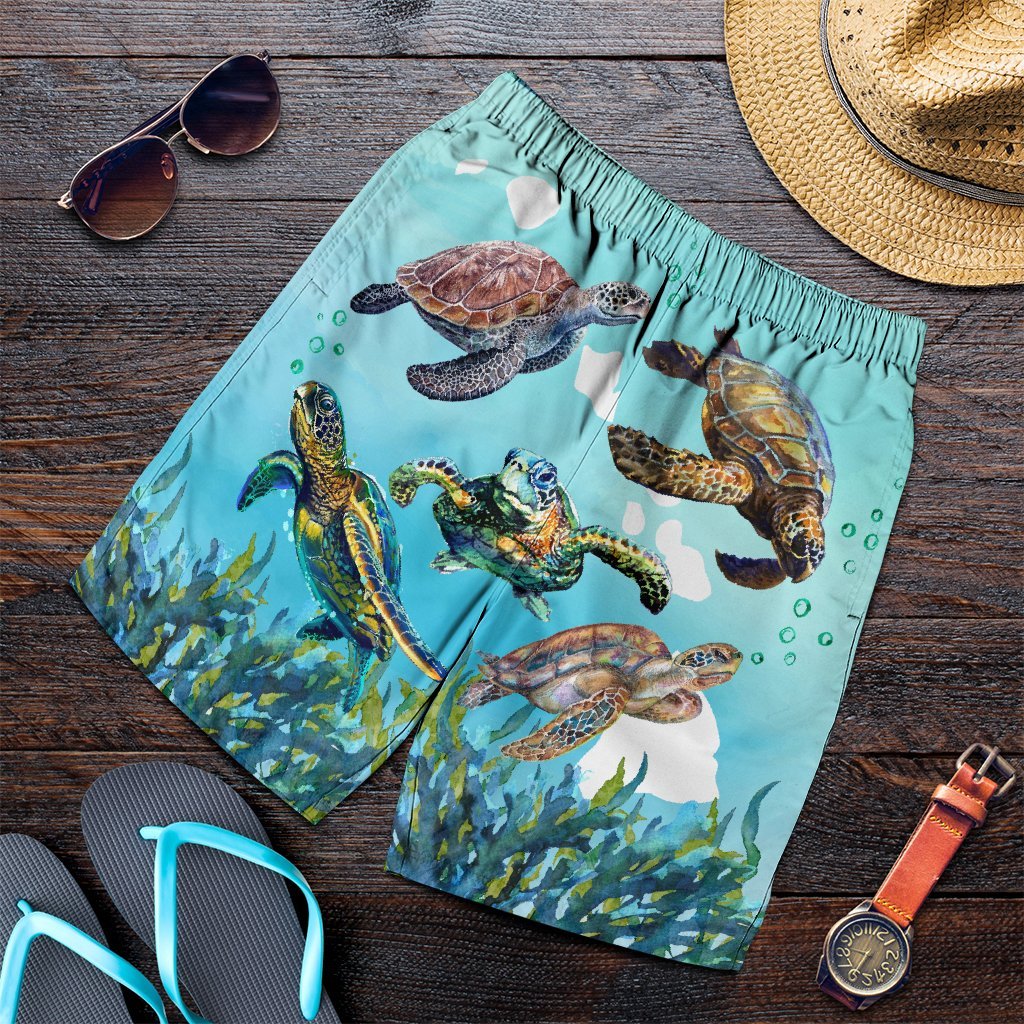 Hawaiian Map Sea Turtles Ocean Polynesian Men's Shorts - AH Art - Polynesian Pride