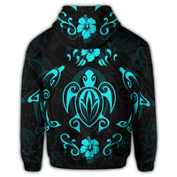 Hawaiian Map Turtle Dolphin With Plumeria Zip Hoodie - Polynesian Pride