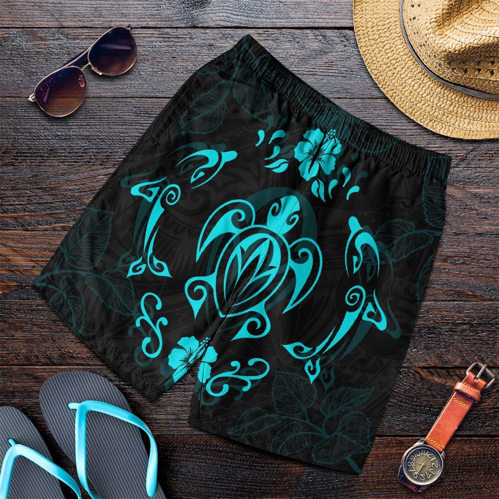 Hawaiian Map Turtle Dolphin With Plumeria Men's Shorts - AH Art - Polynesian Pride