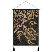 Hawaiian Map Turtle Hibiscus Kanaka Polynesian Hanging Poster - Gold - AH Hanging Poster Cotton And Linen - Polynesian Pride