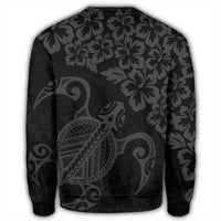 Hawaiian Map Turtle Hibiscus Kanaka Polynesian Sweatshirt - Gray - AH - Polynesian Pride