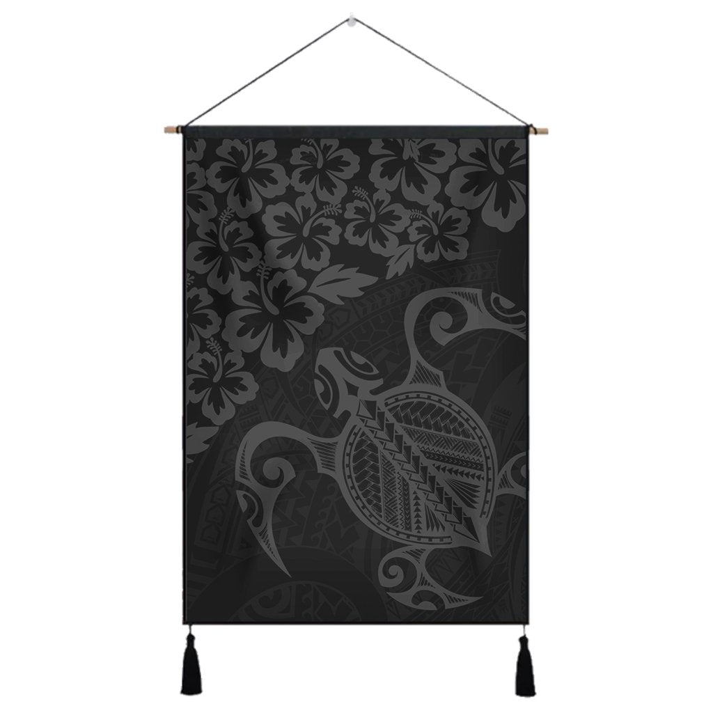 Hawaiian Map Turtle Hibiscus Kanaka Polynesian Hanging Poster - Gray - AH Hanging Poster Cotton And Linen - Polynesian Pride