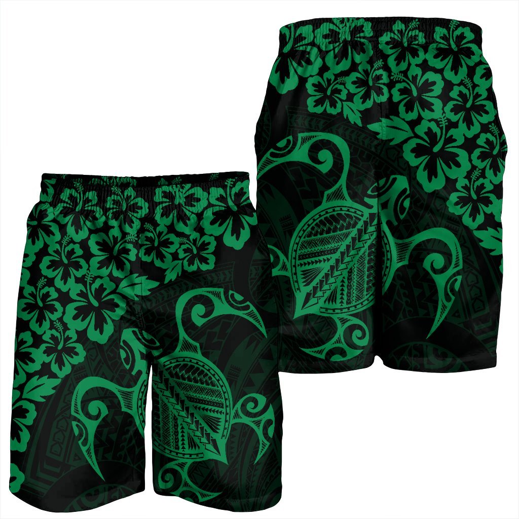 Hawaiian Map Turtle Hibiscus Kanaka Polynesian Men's Shorts - Green - AH - Polynesian Pride
