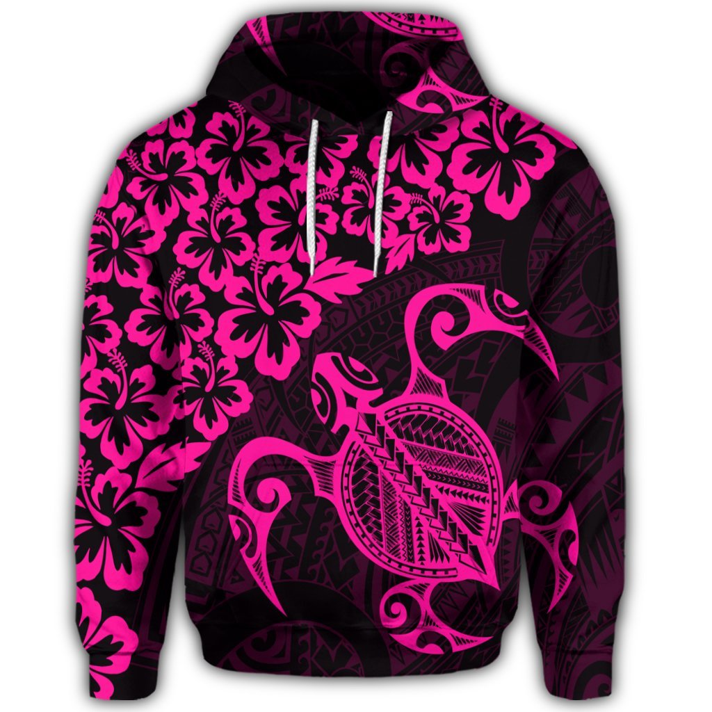 Hawaiian Map Turtle Hibiscus Kanaka Polynesian Hoodie Pink - Polynesian Pride