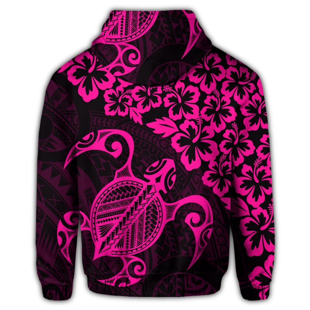 Hawaiian Map Turtle Hibiscus Kanaka Polynesian Hoodie Pink - Polynesian Pride
